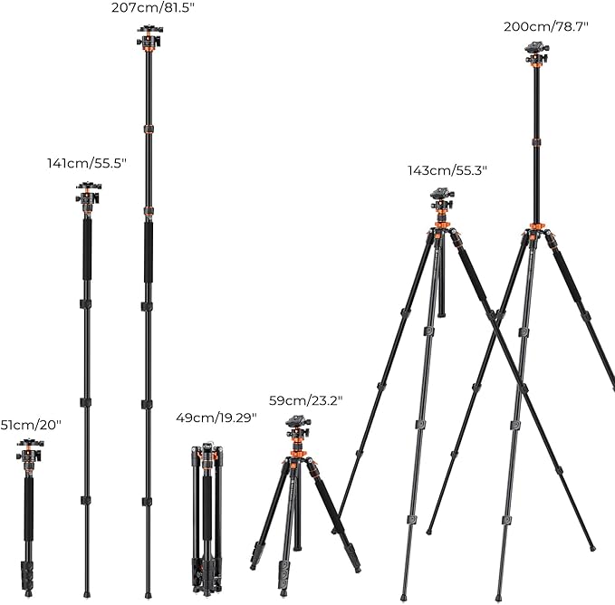K&F CONCEPT 78 inch Camera Tripod for DSLR Compact Aluminum Tripod with 360 Degree Ball Head and 22lbs Load for Travel and Work K234A7+BH-28L (S210)