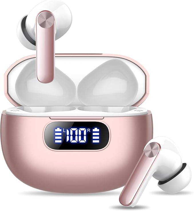 Wireless Earbuds, Bluetooth Earbuds with Bass Stereo Sound, Bluetooth 5.3 Headphones with LED Power Display 48Hours Playtime ENC Noise Cancelling Mic, in Ear Ear Buds IP7 Waterproof for Android iOS