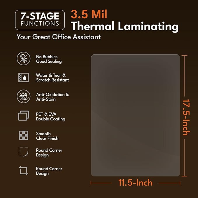 Uinkit 3.5Mil 100Pack Clear Laminating Sheets, Menu Size, 11.5 x 17.5-Inch Laminate Pouches, Protector for Photo Papers, Use in Office School Supplies, Rounded Corner
