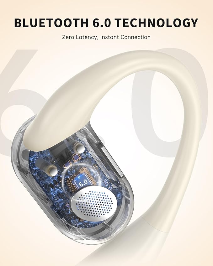 Open-Ear Headphones, Over Ear Earbuds with Ear Hooks, True Wireless Bluetooth Earphones with Microphone, Touch Control, Clear Calls, 60H Playtime, IPX7 Waterproof for Running and Workouts