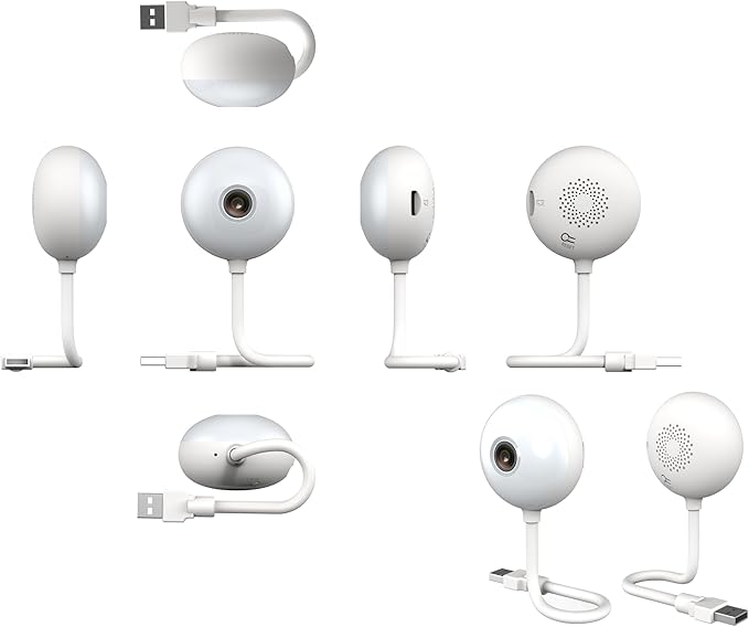 2-Pack Luna Small Indoor Cameras for Home Security, 2.4GHz Wi-Fi, Color Night Vision, Smart GenAI Motion Detection, w/Spotlight, Flexible 6in USB Short Cord, Camera for Apartment