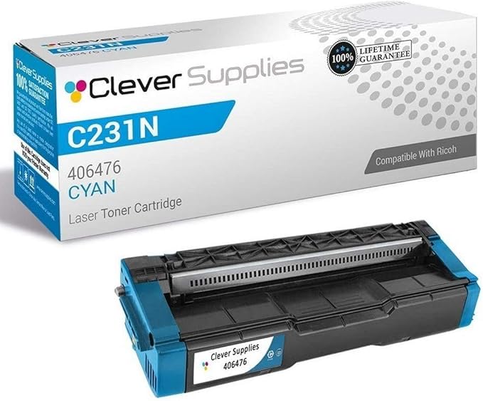 Clever Supplies CS Replacement Toner Cartridge Compatible with Ricoh C231N 406476 Cyan Color Laser Aficio SP C231N Aficio SP C231SF Aficio SP C232DN Aficio SP C232SF Cyan