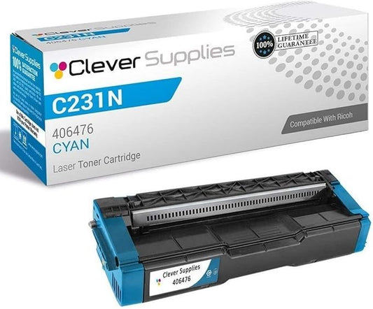 Clever Supplies CS Replacement Toner Cartridge Compatible with Ricoh C231N 406476 Cyan Color Laser Aficio SP C231N Aficio SP C231SF Aficio SP C232DN Aficio SP C232SF Cyan