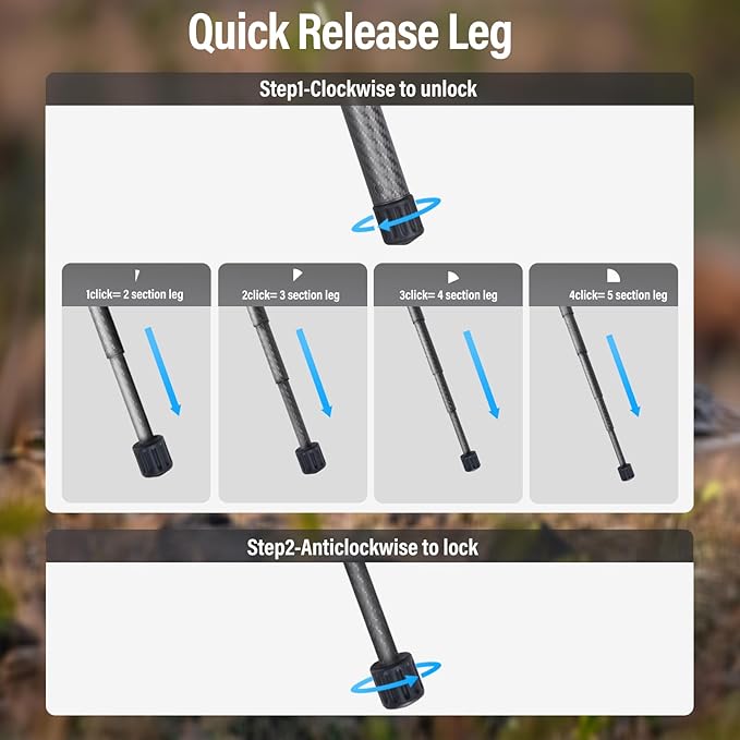 SIRUI Carbon Fiber Tripod Lightweight 2lbs with Panoramic Fluid Head, 59.8” Compact Camera Tripod Quick Release Leg Setup, Reversible Center Column, Reverse Folding Legs, Max Load 11lbs - Traveler X