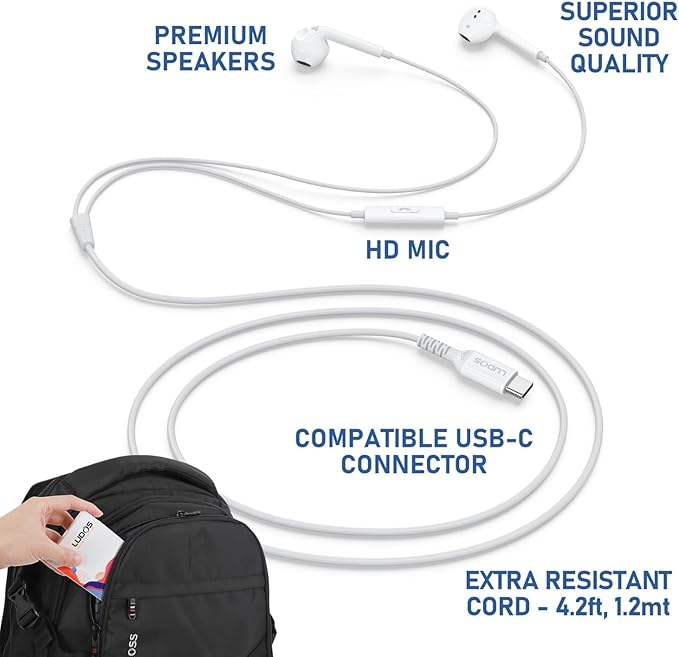LUDOS Zenith USB C Headphones for iPhone 17 16 15 Pro Max Plus Air iPad Pro Air, 2 Years Warranty, USB-C Earbuds for Samsung Galaxy S24 S23 Ultra S22 S21 S20 A55 A54 A53, USB Type C Earphones - White
