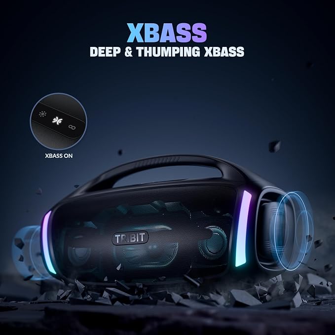 Tribit Bluetooth Speaker StormBox Blast 2, 200W Portable Wireless Speaker with Subwoofer, XBass, LED Light, Bluetooth 5.4, IP67 Waterproof, Custom EQ, 30H Playtime, TWS Pairing for Party/Outdoor