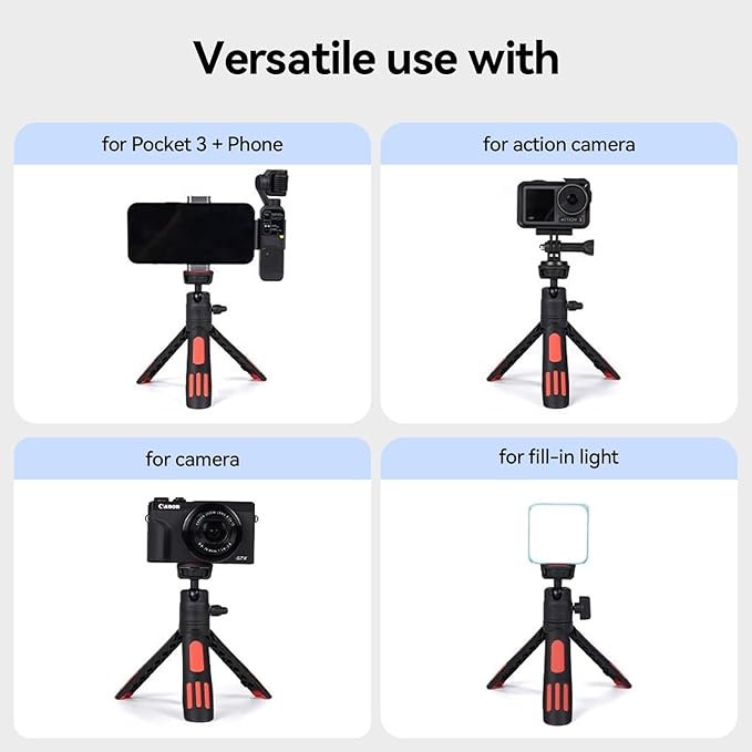 Portable Cell Phone Tripods & Desktop Tripod & Extendable Selfie Stick (18-45cm), 360° Phone Clip & Cold Shoe Mounts - for iPhone/Samsung/GoPro/DJI/Canon/Sony Cameras/Lights
