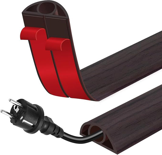 Floor Cord Cover for Wires on Floor Self Adhesive Cord Hider Floor Cable Management Wire Covers for Cords Protector Prevent Cable Trips Cord Cavity W 0.32" x H 0.32", Black Walnut, 10Ft