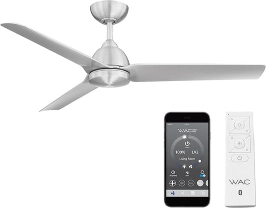 WAC Smart Fans Mocha Indoor and Outdoor 3-Blade Smart Home Ceiling Fan 54in Brushed Aluminum with Remote Control works with Alexa and iOS or Android App