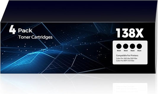138X Black High-Yield Toner Cartridge 4-Pack (with Chip) Pro 3001dw 3001fdw,Compatible for HP 138X 138A W1380A W1380X Black Laserjet Toner Cartridges for Laserjet Pro 3001dw 3001fdw Pro MFP 3101fdw