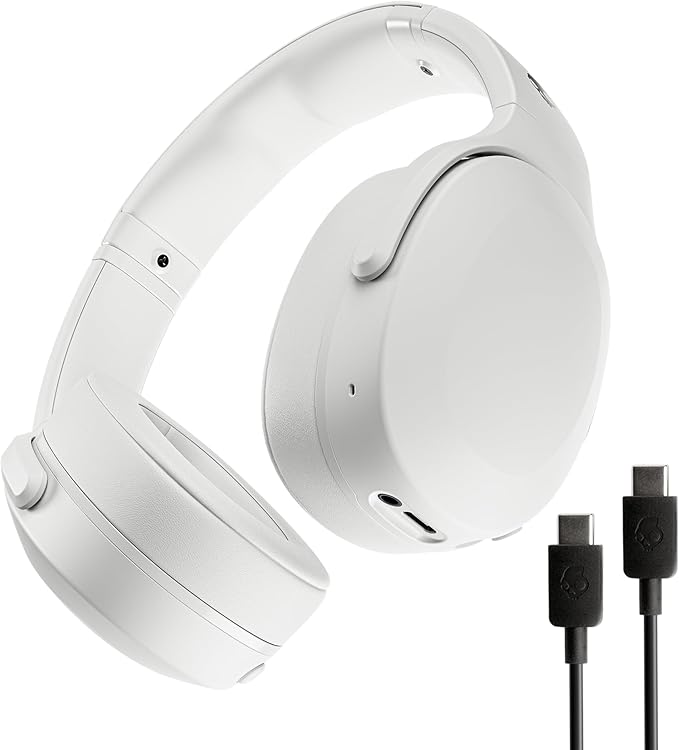 Skullcandy Crusher Evo Wireless Bluetooth Headphones with Extra USB-C Charging Cable, Multi-Sensory Bass, Noise Isolating Over-Ear Fit, 40 Hours Battery, Microphone for iPhone Android - Bone