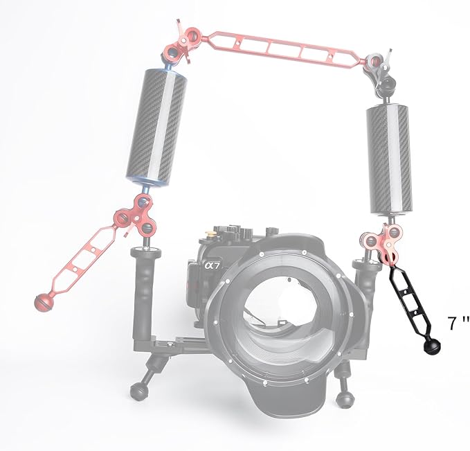 Black 7" Underwater Aluminum Alloy Extension Arm (2-Pack) - Dual Ball System with 1" Head Connector, Waterproof & Rustproof for Diving Camera Tray/Strobe/Video Light, Scuba Photography Gear