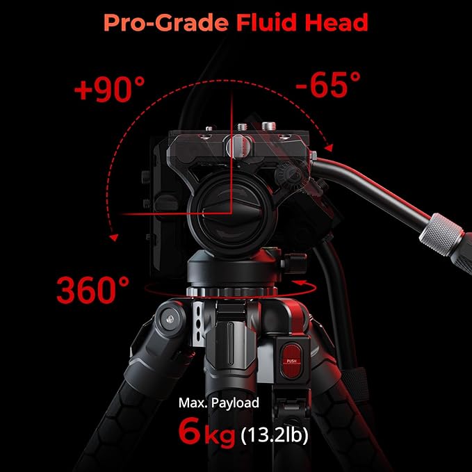 SMALLRIG x Potato Jet TRIBEX SE Hydraulic Aluminum Camera Tripod, with Video Fluid Head, 6kg/13.2lb Load, Max Height 166cm, Professional Video Tripod for Interviews/Wedding/Landscape - 5305