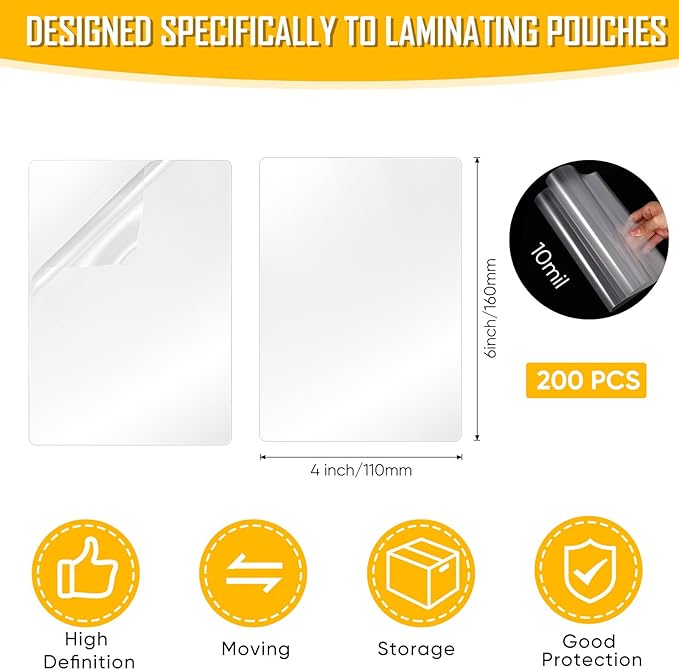 Sherr 200 Pack 10 Mil Laminating Pouches Thermal Laminating Sheets Letter Size Clear Plastic Paper Hot Glossy Sheets Office Supplies (4 x 6 Inch)