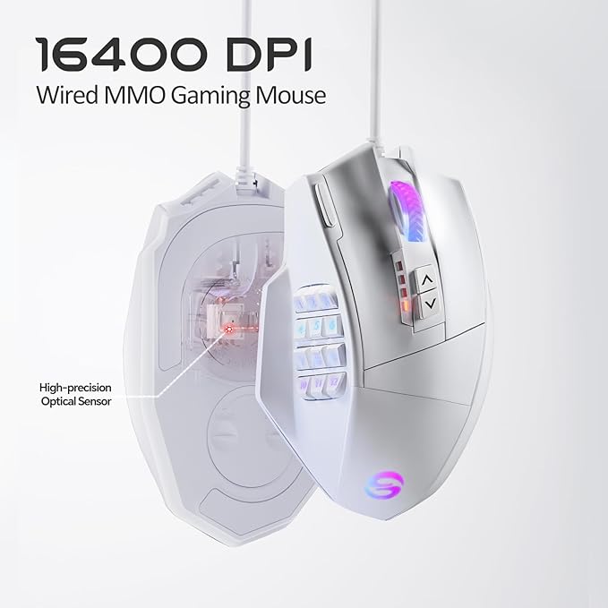 UtechSmart Venus Gaming Mouse RGB Wired, 16400 DPI High Precision Laser Programmable LED MMO Computer Gaming Mice with 12 Side Buttons