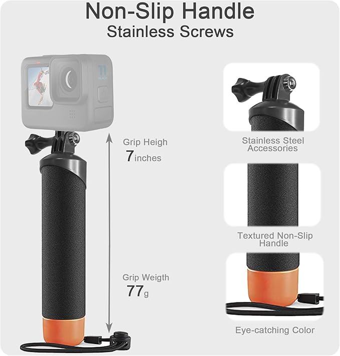 FitStill 60M/196FT Underwater Waterproof Case with Dive Filters Compatible for Go Pro Hero 8 Black,Monopod Floating Hand Grip Dive for Hero8 Action Camera Accessory Kit