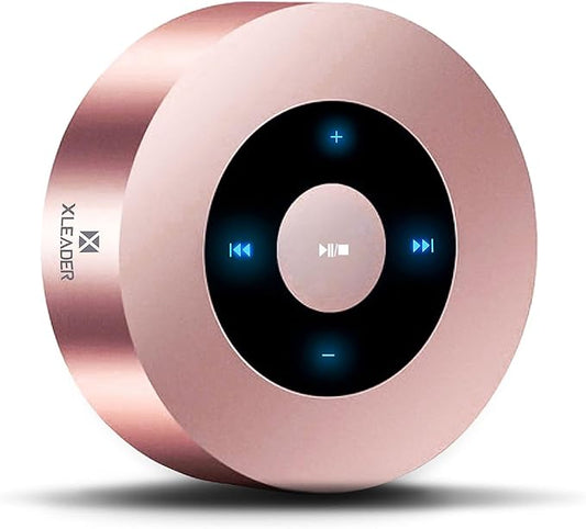 XLEADER Mini Bluetooth Speaker (Travel Case Provided) HD Sound&Rich Bass, Touch Design, 12-15H Playtime, Support Aux Input, Micro SD, Mic, for iPhone Laptop Shower Office, Ideal Gifts, Pink Rose Gold