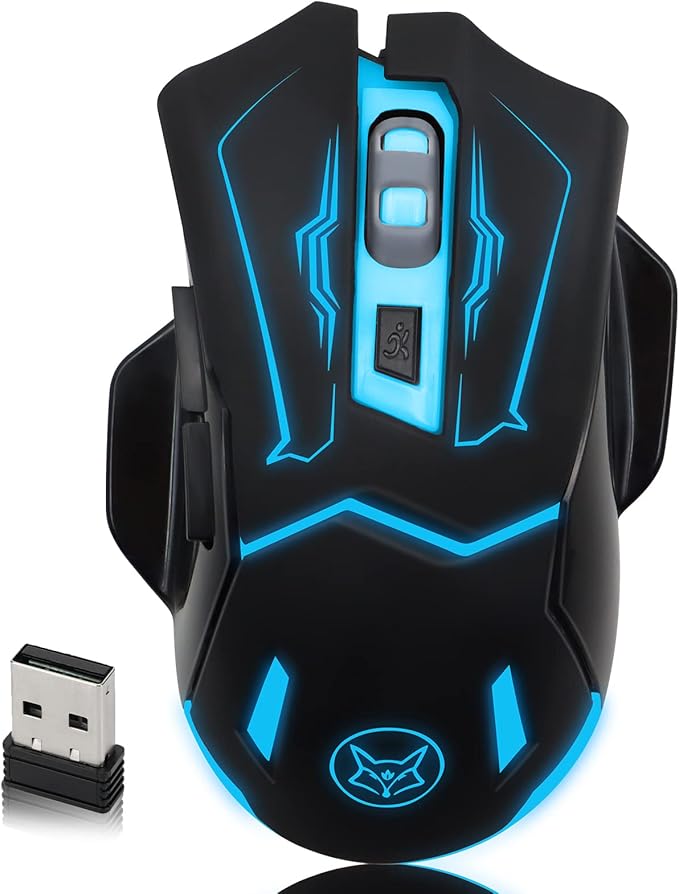 VEGCOO Wireless Gaming Mouse, Silent Click Wireless Rechargeable Mice with Colorful LED Lights & 3-Level DPI Adjustable, 6 Buttons Mouse with Side Buttons & Thumb Rest, Computer Gamer Mouse for PC