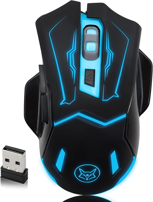 VEGCOO Wireless Gaming Mouse, Silent Click Wireless Rechargeable Mice with Colorful LED Lights & 3-Level DPI Adjustable, 6 Buttons Mouse with Side Buttons & Thumb Rest, Computer Gamer Mouse for PC