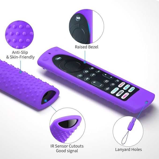 6.2 Inch Silicone Cover for Amazon Universal Toshiba FireTVs Remote Case Compatible with 6 Shortcut Buttons Remote/Fire TV Stick 4K Max 2nd Anti-Slip Case Sleeve (Purple)