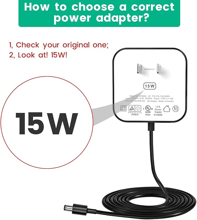15W Power Cord Adapter for Echo Spot Smart Clock & Pop Smart Speaker - White Wall Charger Plug Long Cable, 5ft