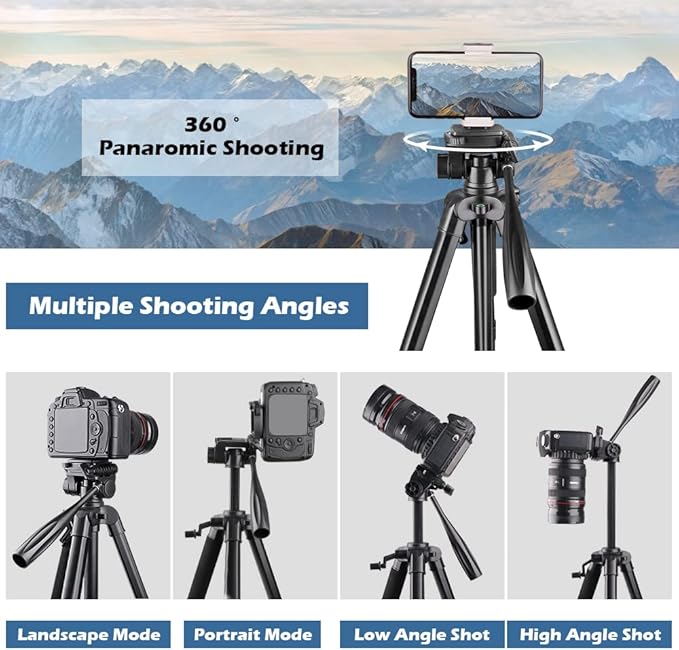 UBeesize 67” Camera Tripod with Travel Bag, Cell Phone Tripod with Bluetooth Remote and Phone Holder, Compatible with All Cameras, Cell Phones, Projector, Webcam, Spotting Scopes