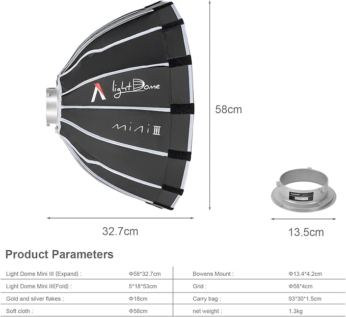 Aputure Light Dome Mini III Softbox,Bowens Mount Octagonal Softbox Quick-Setup Soft Light Modifier for Video Light Aputure Amaran 200/100/300c/150c/60d s/60x s