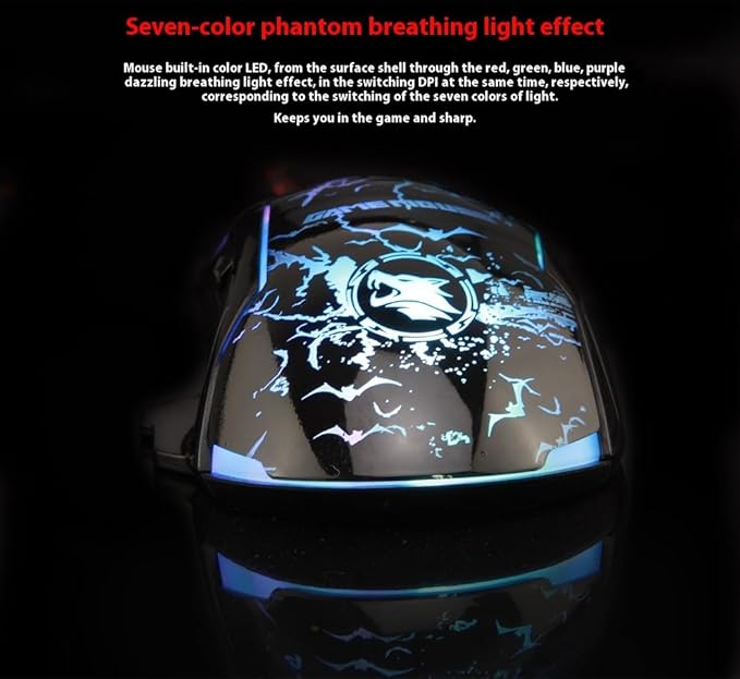 RGB Light up Wired Gaming Mouse M728 for Computer - Durable USB Led Laptop Mice w/7 Color Backlit, 4 Adjust DPI Up to 3200 for Gaming, Silent & Stable PC Corded Mouse for Mac MacBook Windows Linux PS4