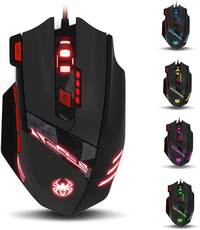 zelotes T90 Gaming Mouse 9200 DPI, 8 Programmable Buttons Multi-Modes LED Lights USB Gaming Mice, Weight Tuning for Laptop, Desktop, PC,- Black