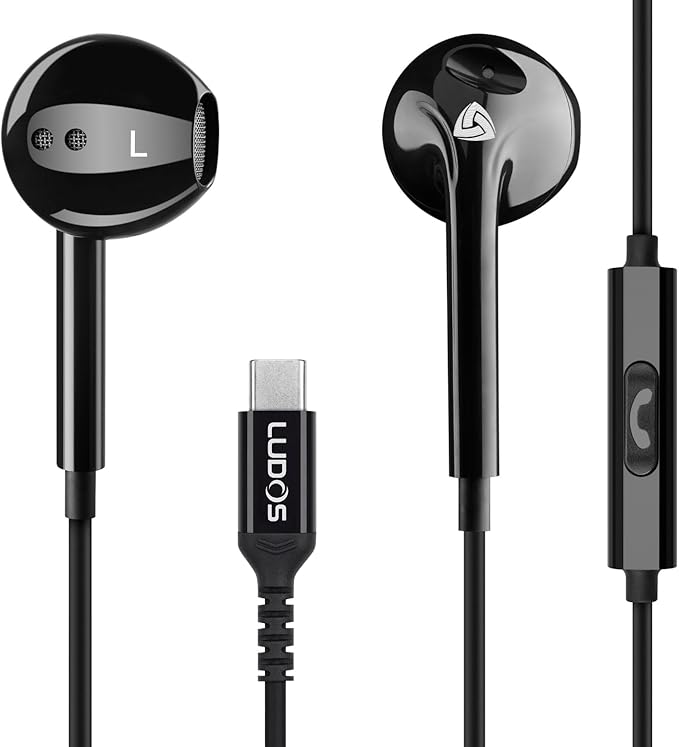 LUDOS Zenith USB C Headphones for iPhone 17 16 15 Pro Max Plus Air iPad Pro Air, 2 Years Warranty, USB-C Earbuds for Galaxy S24 S23 Ultra S22 S21 S20 A55 A54 A53, USB Type C Earphones - Black