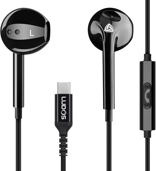 LUDOS Zenith USB C Headphones for iPhone 17 16 15 Pro Max Plus Air iPad Pro Air, 2 Years Warranty, USB-C Earbuds for Galaxy S24 S23 Ultra S22 S21 S20 A55 A54 A53, USB Type C Earphones - Black