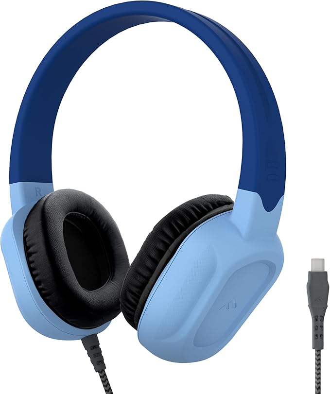 Brenthaven Headphones Wired | USB C On-Ear Rugged 2 Adjustable Headphones with Long Tangle Free Cord - Lightweight Durable and Drop Tested School Supplies for Kids Travel and K-12 Students - Blue