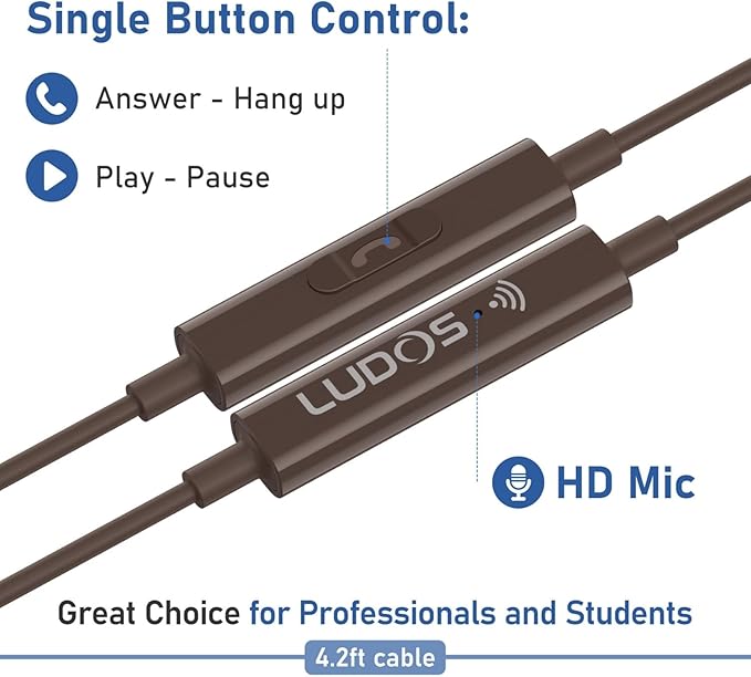 LUDOS Zenith USB C Headphones for iPhone 17 16 15 Pro Max Plus Air iPad Pro Air, 2 Years Warranty, USB-C Earbuds for Galaxy S24 S23 Ultra S22 S21 S20 A55 A54 A53, USB Type C Earphones - Brown