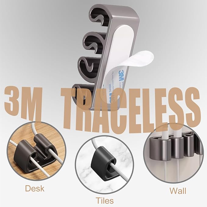 Cord Organizer, 6 Pcs Cable Clips, Cable Smooth Adjustable, Organise Mobile Phone Charging Cables, Suitable for Organising Bedside Cabinets, Walls, Desks, Cars (2-Hole)