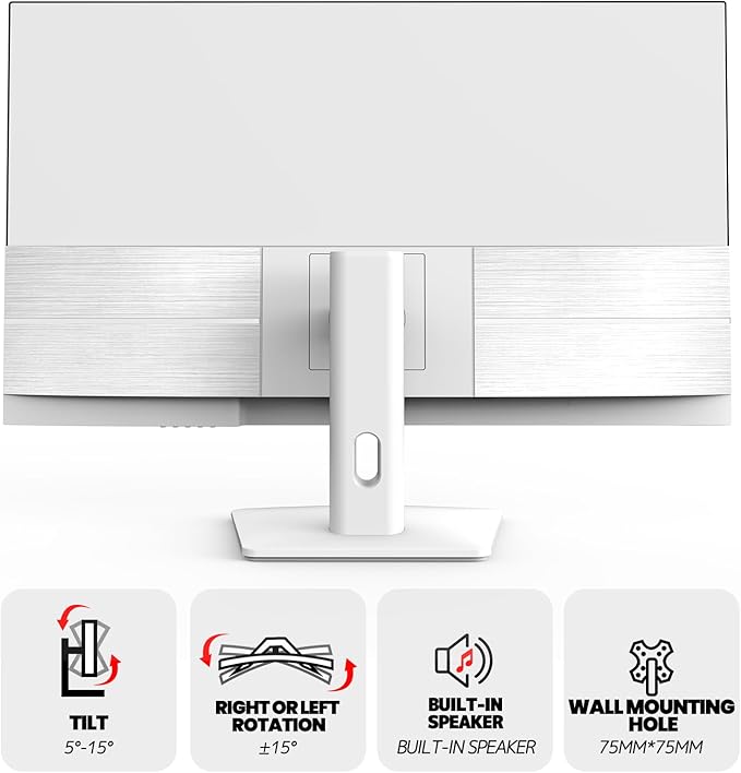 CRUA 32Inch White Monitor, QHD (2560X1440P), 75Hz Computer Monitor, IPS Screen, 120% sRGB, Support AMD FreeSync, Blue Light Filter, HDMI & DP, Built-in Speakers, Wall Mount Installation (75mm*75mm)