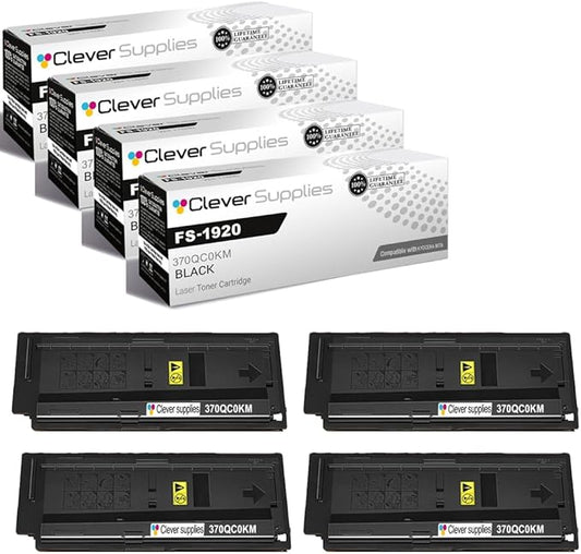 Clever Supplies CS Replacement Compatible with Kyocera FS-1920 Toner Cartridge 370QC0KM 370QD0KM to use with FS3820 FS3820N FS3830N (Black, 4-Pack)
