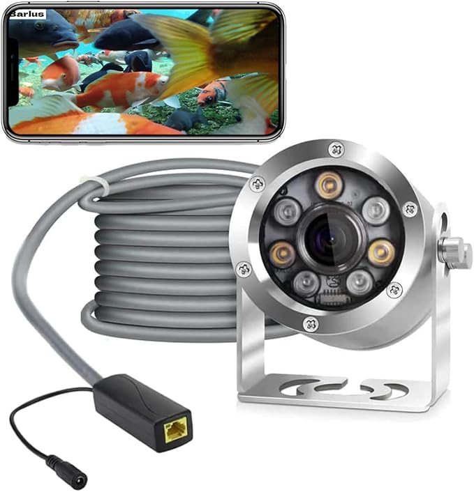 Underwater Camera POE 5MP CMOS Lens 100° Wide-Angle Sea Stainless Steel with Fill Light IP68 Waterproof Camera for 24/7 koi Pond with 32ft Cable