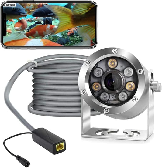 Underwater Camera POE 5MP CMOS Lens 100° Wide-Angle Sea Stainless Steel with Fill Light IP68 Waterproof Camera for 24/7 koi Pond with 32ft Cable