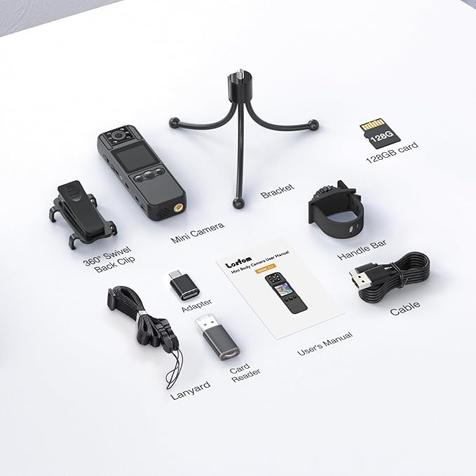 Z11 2K Body Worn Camera - 64GB Camera, 1700mAh Battery, 7 Hrs Video, 180° Rotatable Lens for Cycling, Delivering Goods, and Law Enforcement