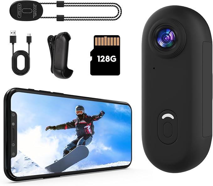4K Thumb Action Camera, 128GB Wearable Mini Body Cam, with Magnetic Accessories, High Battery Capacity for 2H Vedio Time, Fit for Vlogging, Biking, Diving, Animals Recording