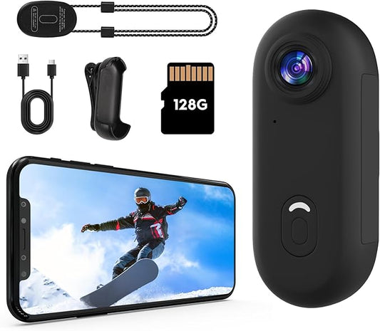 4K Thumb Action Camera, 128GB Wearable Mini Body Cam, with Magnetic Accessories, High Battery Capacity for 2H Vedio Time, Fit for Vlogging, Biking, Diving, Animals Recording