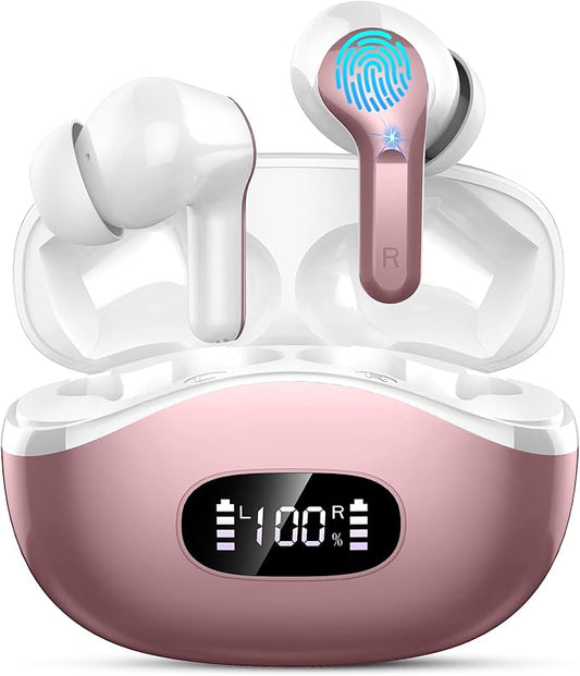 Wireless Earbuds Bluetooth Headphones, 2025 Hi-Fi Stereo Deep Bass Ear Buds, 4 ENC Noise Cancelling Mic, USB Fast Charging in-Ear Earphones, IP7 Waterproof Workout Sport for Laptop Pad Android iOS