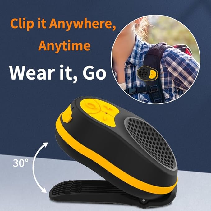 Wearable Bluetooth Speaker Clip On, Small Portable Speaker, Waterproof Bluetooth Mini Speaker with Microphone for Workout Running Up to 24H Playtime(Black+Orange)