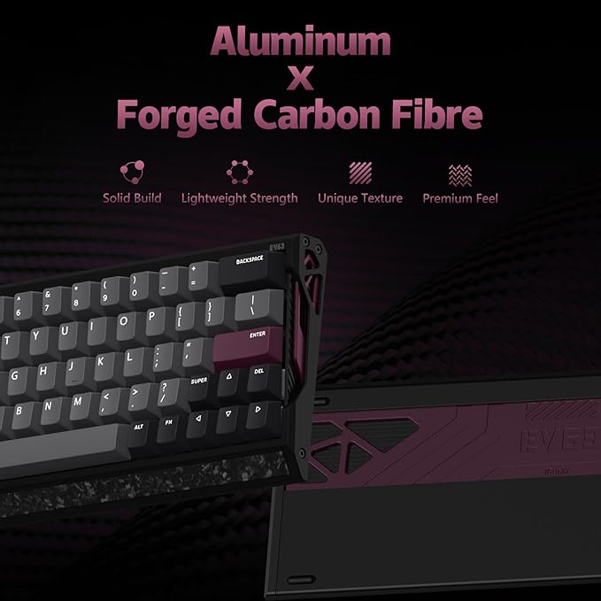 IQUNIX EV63 Hall Effect Magnetic Gaming Keyboard 60% | 0.01mm Rapid Trigger, Adjustable Actuation, 0.125ms Latency, Hot-Swap, SOCD, RGB, Aluminum with Forged Carbon (Dark Purple)