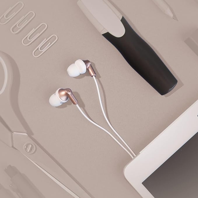 Panasonic ErgoFit Wired Earbuds, 3.5mm Jack In-Ear Headphones Wired with Dynamic Crystal-Clear Sound and Soft Ergonomic Custom-Fit Earpieces (S/M/L), for Phones and Laptops - RP-HJE120-N (Rose Gold)