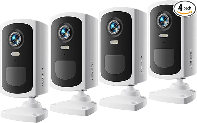 MUBVIEW Security Cameras Wireless Outdoors - 4 Pack Outdoor Camera Wireless 2K Battery Powered Security Camera Outdoor & Indoor, WiFi Home Cameras with Spotlight/Siren/AI Motion Detection/2-Way Talk
