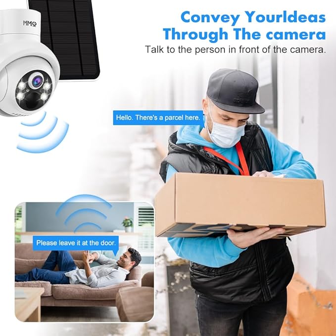 MMQ Solar Security Cameras Wireless Outdoor, 4MP PTZ Powered Security Cameras for Home, Security Camera Outside with PIR Motion Detection, Color Night Vision, Two Way Audio, Compatible with Alexa