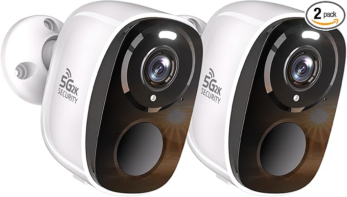 2pcs 5G/2.4G WiFi Security Cameras Wireless Outdoor,2K Battery Powered Home Indoor Camera with AI Motion Detection, Siren,Color Night Vision, 2-Way Talk, IP65 Waterproof, Works/Alexa, Cloud/SD