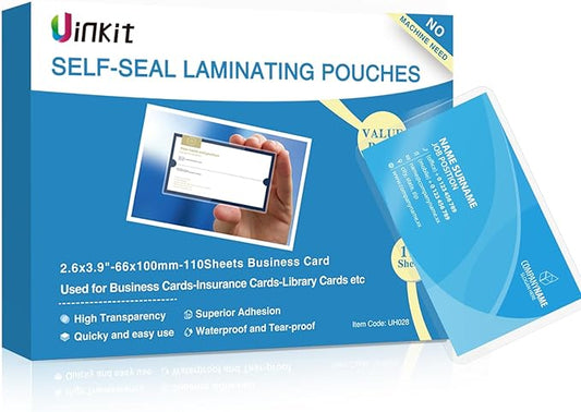 Uinkit Self Sealing Laminating Pouches, Waterproof Lamination Pouches, Permanent Adhesive 10mil Thickness 2.6x3.9inches 110Pack No Machine Needed (2.6x3.9Inchesx110Pack)