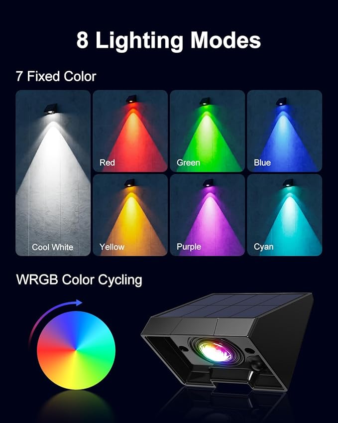 12 Pack Color Changing Solar Powered Fence Light Outdoor Decoration LED Waterproof Landscape Sconce for Exterior Stair, Terrace, Handrail, Patio, Enclosures, Mailbox, Backyard, Easy 1-Min Installation